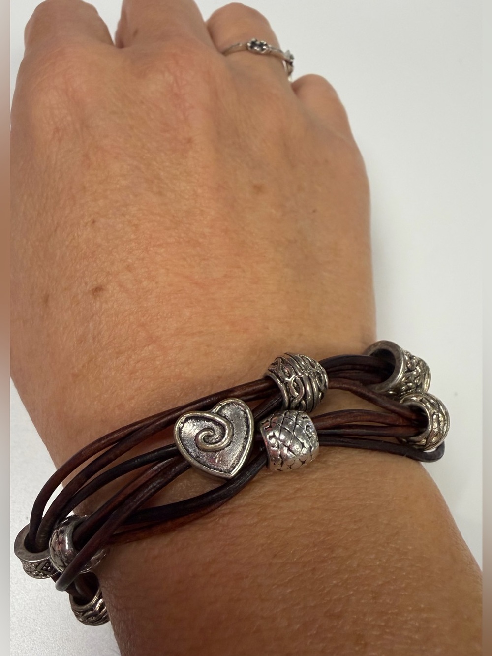 Khutsala Artisans NWT Silver Heart Multi-Strand Leather Cord Bracelet